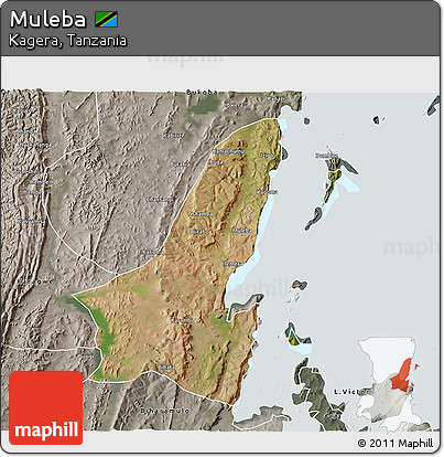 Satellite 3D Map of Muleba, semi-desaturated