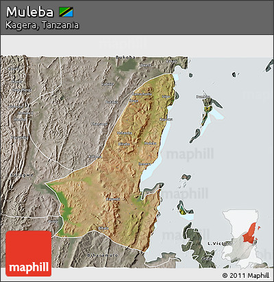 Satellite 3D Map of Muleba, semi-desaturated