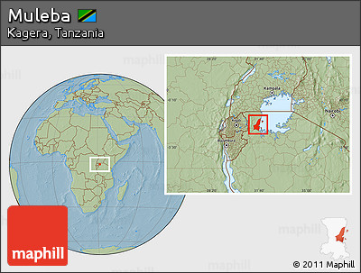 Savanna Style Location Map of Muleba, hill shading