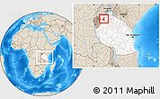 Shaded Relief Location Map of Muleba, highlighted country, within the entire country