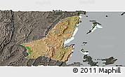 Satellite Panoramic Map of Muleba, darken, semi-desaturated