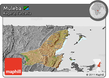 Satellite Panoramic Map of Muleba, desaturated