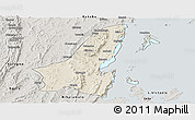Shaded Relief Panoramic Map of Muleba, semi-desaturated