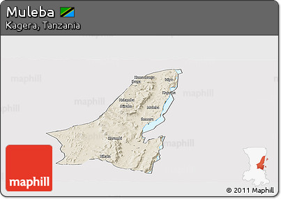 Shaded Relief Panoramic Map of Muleba, single color outside