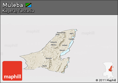 Shaded Relief Panoramic Map of Muleba, single color outside
