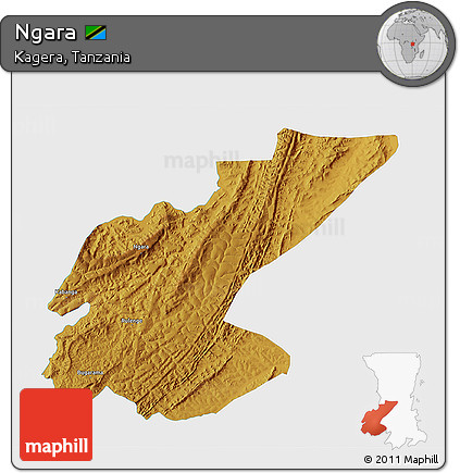 Physical 3D Map of Ngara, single color outside