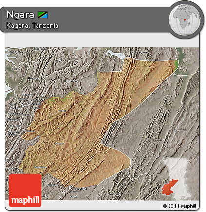 Satellite 3D Map of Ngara, semi-desaturated