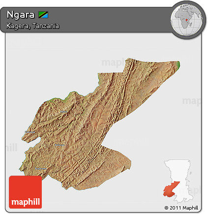 Satellite 3D Map of Ngara, single color outside