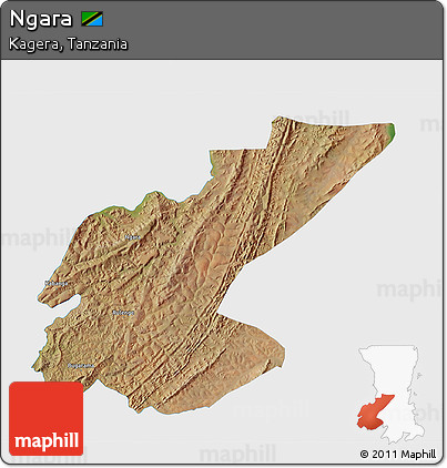 Satellite 3D Map of Ngara, single color outside