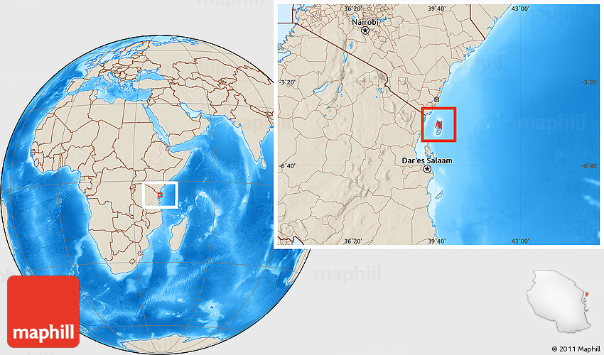 Shaded Relief Location Map of KaskaziniPemba