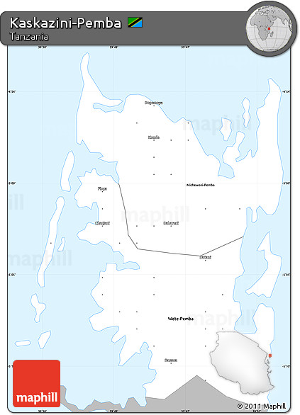 Gray Simple Map of Kaskazini-Pemba, single color outside