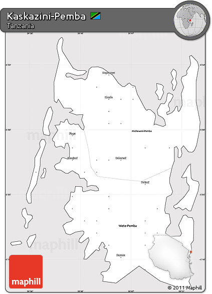 Silver Style Simple Map of Kaskazini-Pemba, cropped outside