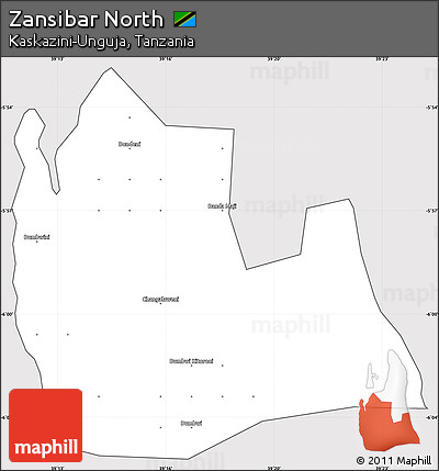 Silver Style Simple Map of Zansibar North, cropped outside