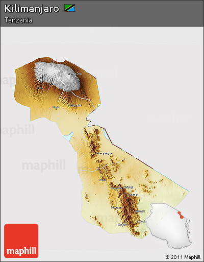 Physical 3D Map of Kilimanjaro, cropped outside