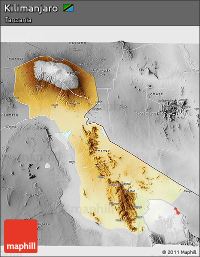 Physical 3D Map of Kilimanjaro, desaturated