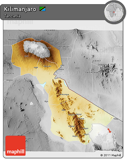 Physical 3D Map of Kilimanjaro, desaturated
