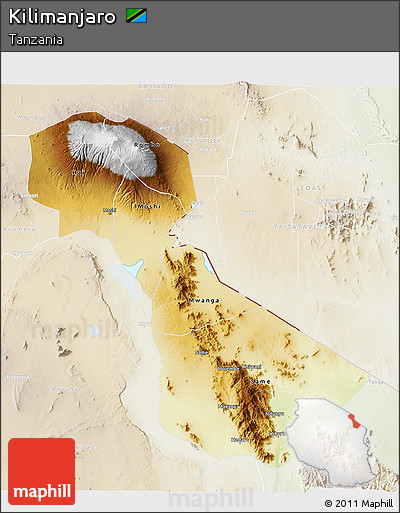 Physical 3D Map of Kilimanjaro, lighten