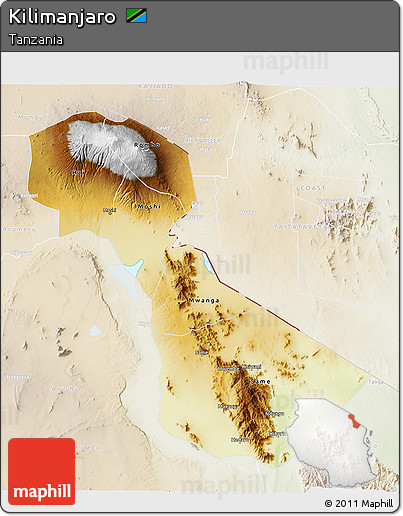 Physical 3D Map of Kilimanjaro, lighten