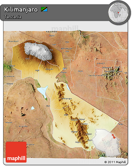 Physical 3D Map of Kilimanjaro, satellite outside