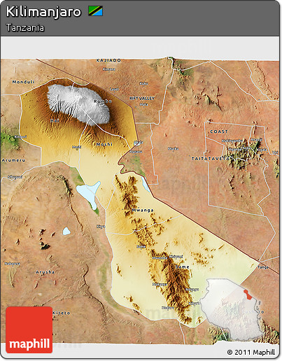 Physical 3D Map of Kilimanjaro, satellite outside