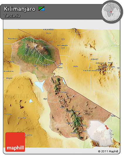 Satellite 3D Map of Kilimanjaro, physical outside