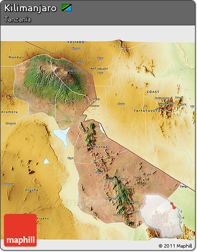 Satellite 3D Map of Kilimanjaro, physical outside
