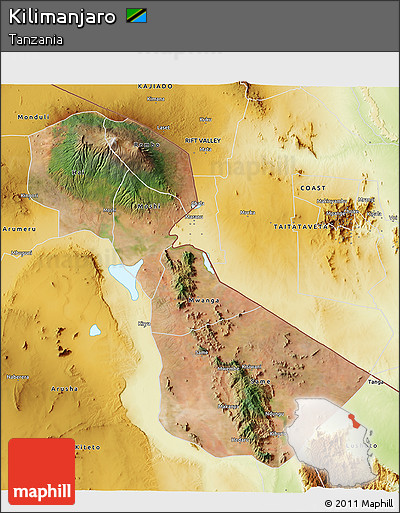 Satellite 3D Map of Kilimanjaro, physical outside