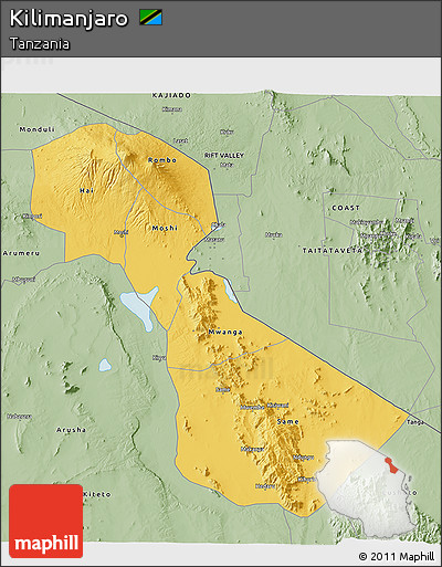 Savanna Style 3D Map of Kilimanjaro