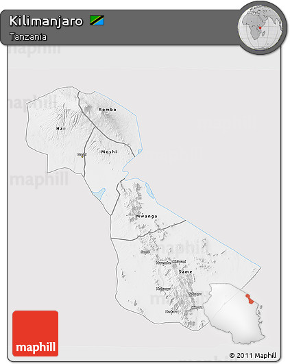 Silver Style 3D Map of Kilimanjaro, single color outside