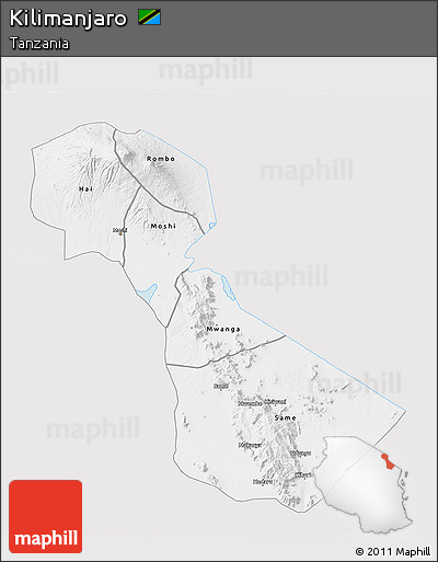 Silver Style 3D Map of Kilimanjaro, single color outside