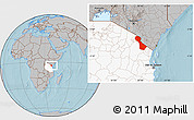 Gray Location Map of Kilimanjaro, highlighted country, hill shading