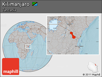 Gray Location Map of Kilimanjaro, hill shading