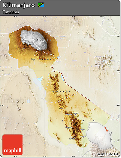 Physical Map of Kilimanjaro, lighten