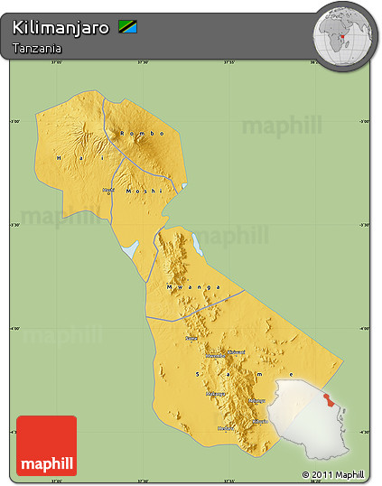 Savanna Style Map of Kilimanjaro, single color outside