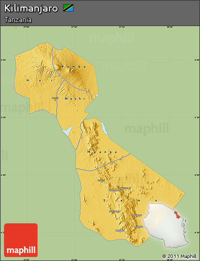 Savanna Style Map of Kilimanjaro, single color outside