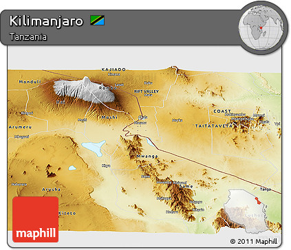 Physical Panoramic Map of Kilimanjaro