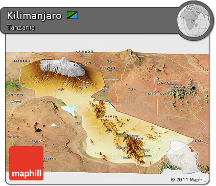 Physical Panoramic Map of Kilimanjaro, satellite outside