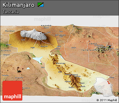 Physical Panoramic Map of Kilimanjaro, satellite outside