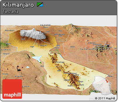 Physical Panoramic Map of Kilimanjaro, satellite outside