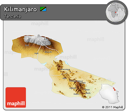 Physical Panoramic Map of Kilimanjaro, single color outside
