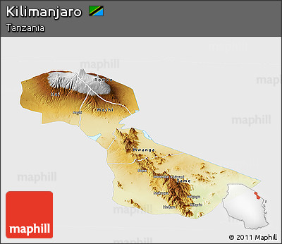 Physical Panoramic Map of Kilimanjaro, single color outside