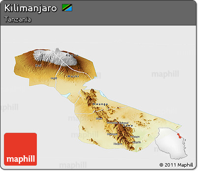 Physical Panoramic Map of Kilimanjaro, single color outside