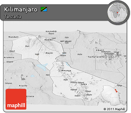 Silver Style Panoramic Map of Kilimanjaro