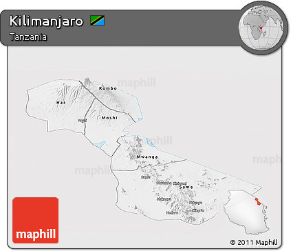 Silver Style Panoramic Map of Kilimanjaro, single color outside