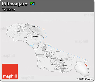 Silver Style Panoramic Map of Kilimanjaro, single color outside