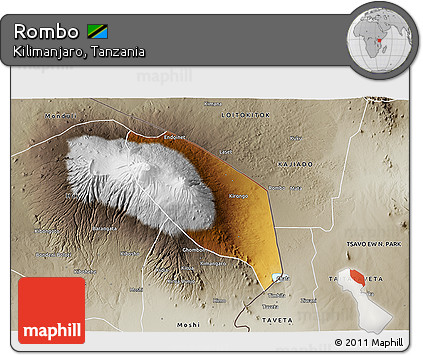 Physical 3D Map of Rombo, semi-desaturated