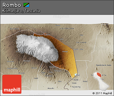 Physical 3D Map of Rombo, semi-desaturated