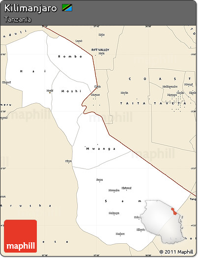 Classic Style Simple Map of Kilimanjaro