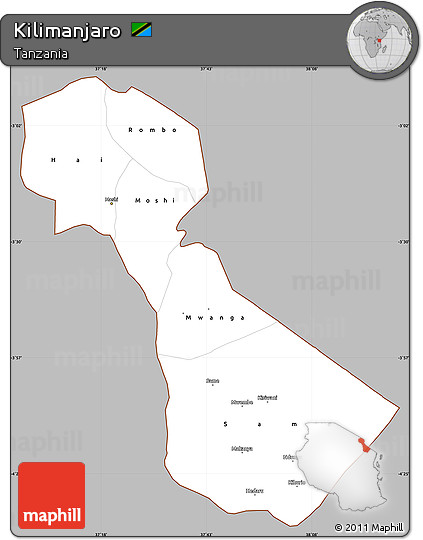 Gray Simple Map of Kilimanjaro, cropped outside