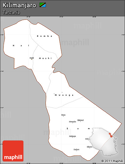 Gray Simple Map of Kilimanjaro, cropped outside